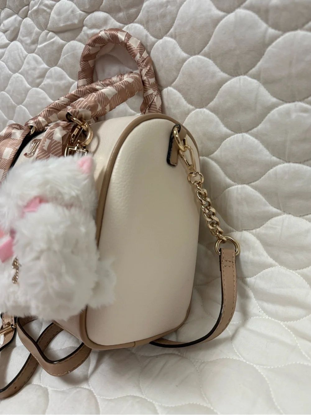 Juicy Couture Cream Satchel with Pink-Tan Scarf and Charm